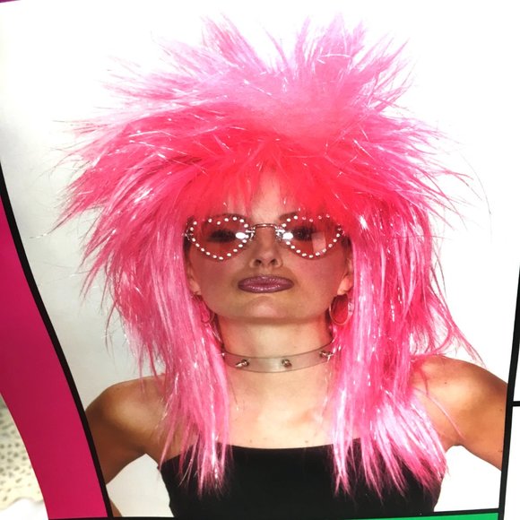 80’s Style Punk Hot Pink & Silver Spike Rock Star Wig NWT NOS - Picture 10 of 10